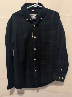 Boys Long-Sleeve Button-Down Plaid Shirt in Black and Dark Green